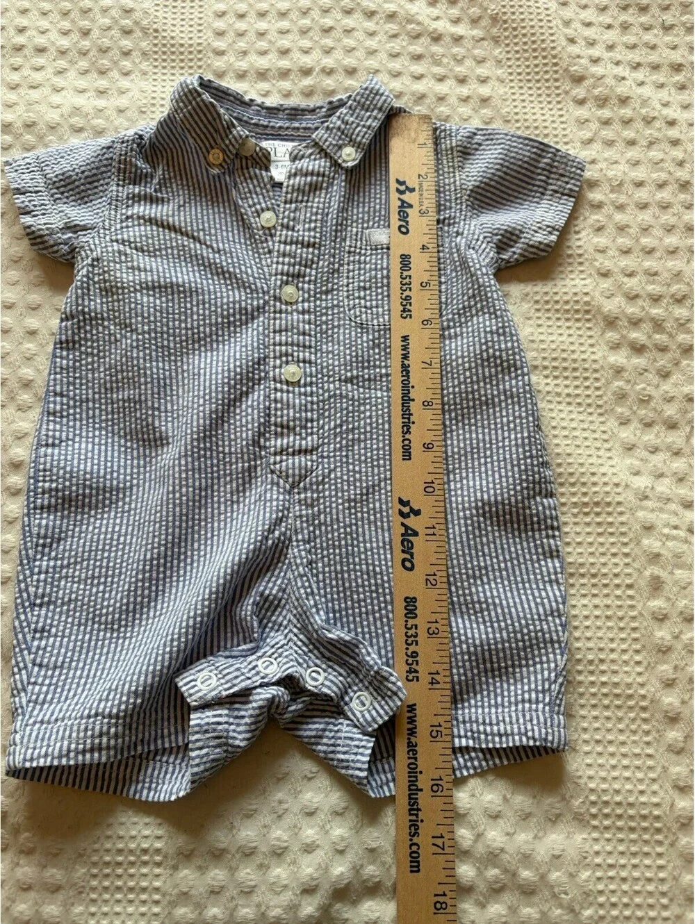 The Children’s Place Toddler White Blue Romper 3-6 Months Seersucker
